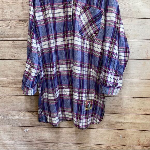 VINTAGE ESLEEP DORM FLANNEL SLEEP SHIRT IN PURPLE PLAID - Picture 3 of 6